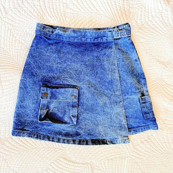 THE PEOPLE Vs. Acid Wash Denim Wrap Mini Skirt with Pockets | Size M | Retro Y2k - Picture 10 of 17